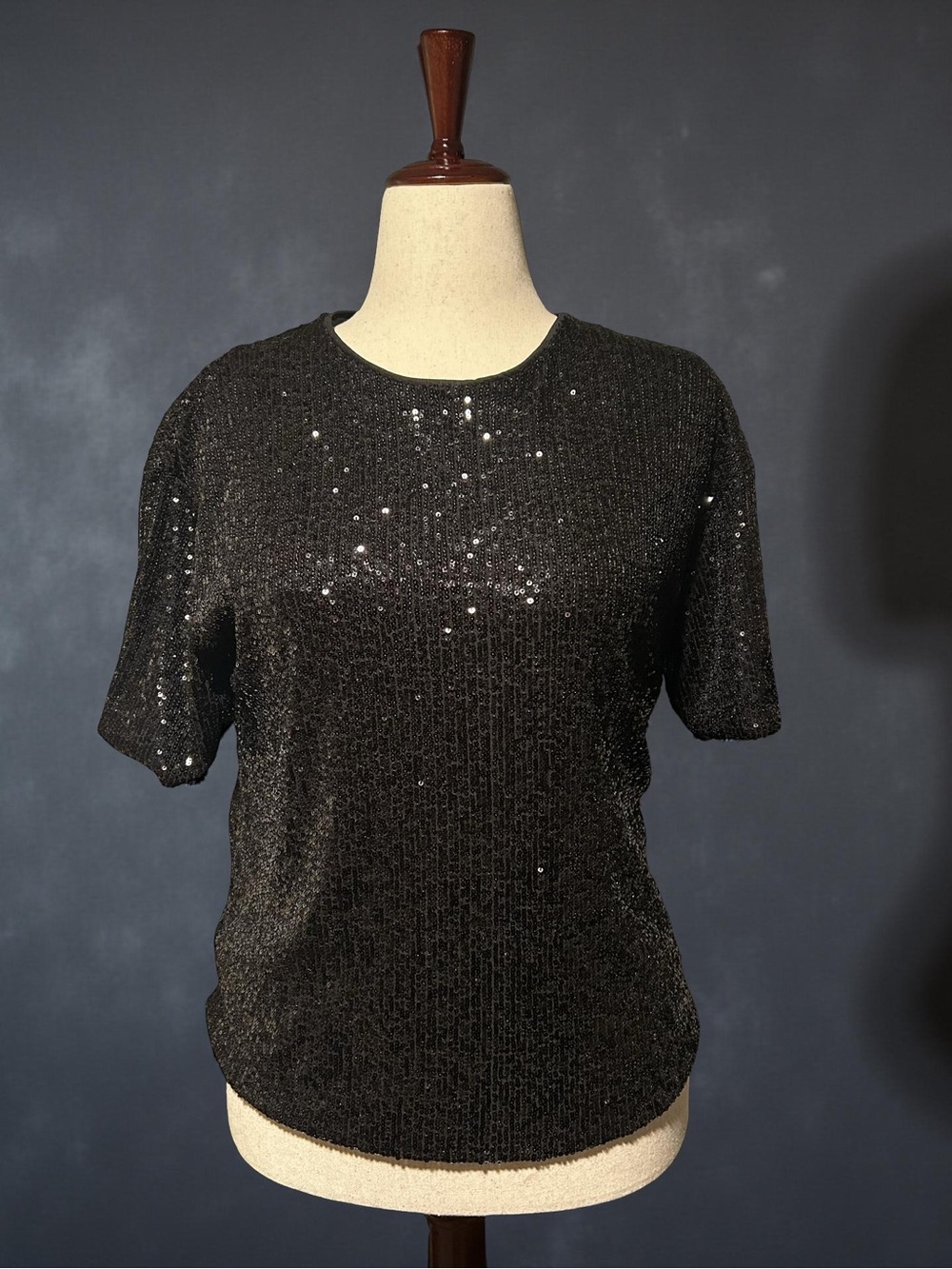 H&M Black Sequin Short-Sleeve Knit Top